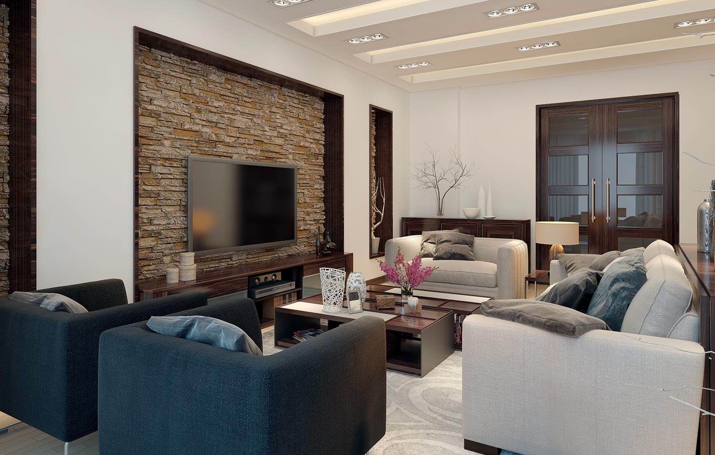 modernes  luxuriöses Wohnzimmer mit moderner Wandgestaltung 
